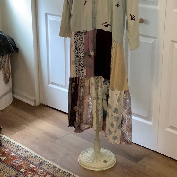 Donna Jessica Maxi Dress- Sz.1-Tan-Patchwork Skirt-Button Up-Self Tie - Picture 2 of 12